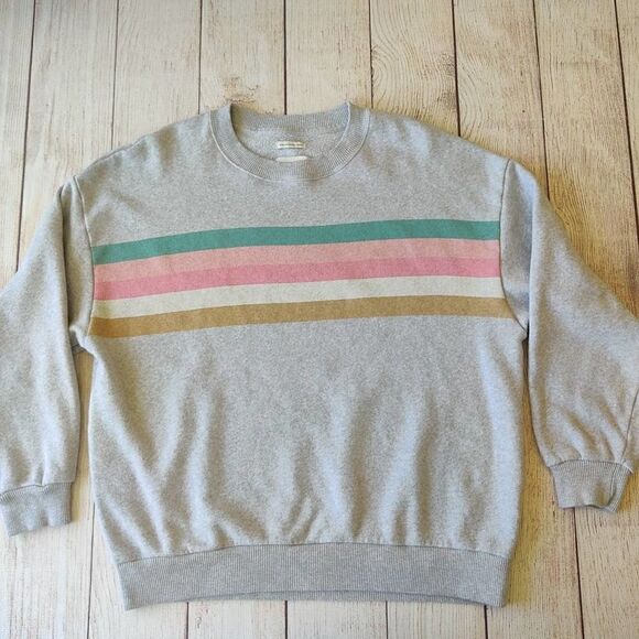American Eagle striped oversized drop shoulder sweatshirt S - Picture 2 of 8